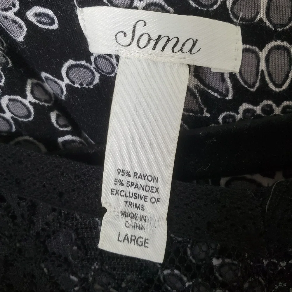 Soma Black & Gray Sleeveless Jersey Knit Dress with Lace Yoke & Pockets Size‎ L
